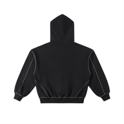 Contrast-Stitched Boxy Fleece Zip Hoodie